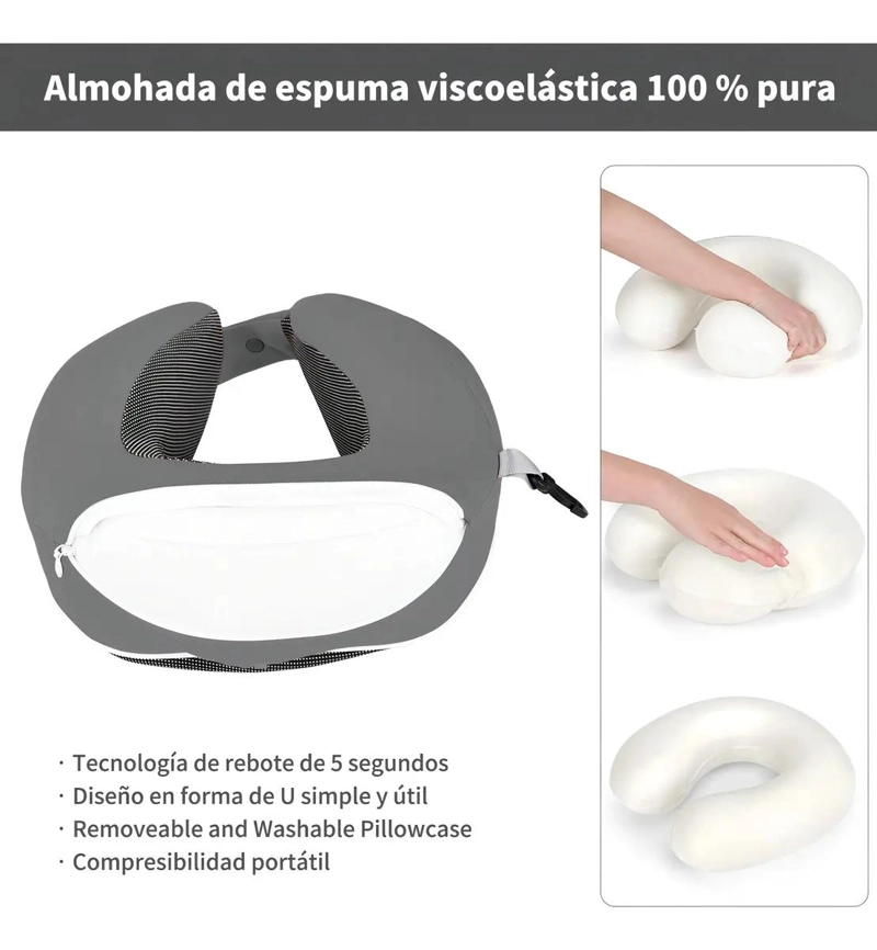 ALMOHADA DE CUELLO ERGONOMICA PARA VIAJES Y TRABAJO COLOR GRIS - 4
