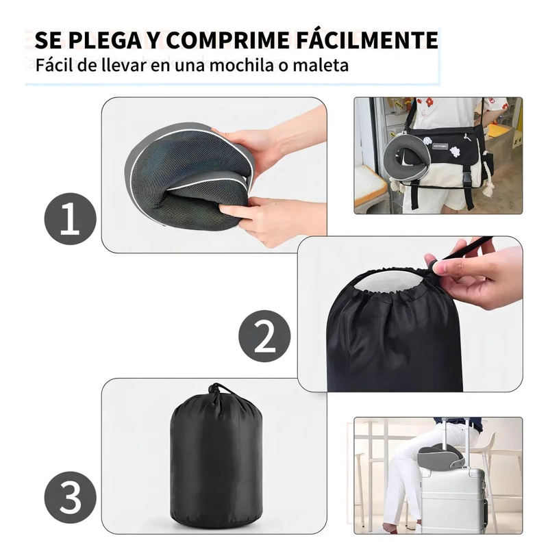 ALMOHADA DE CUELLO ERGONOMICA PARA VIAJES Y TRABAJO COLOR GRIS - 5