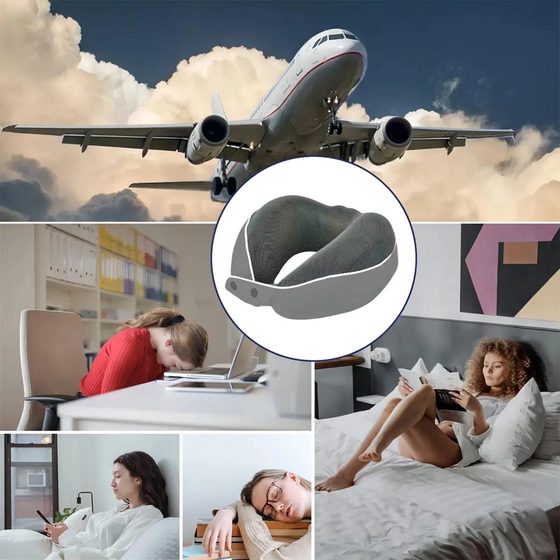 ALMOHADA DE CUELLO ERGONOMICA PARA VIAJES Y TRABAJO COLOR GRIS - 6
