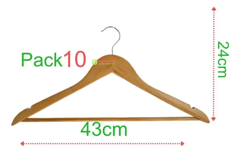 PACK DE 10 COLGADORES DE MADERA PARA ROPA 43CM - 2