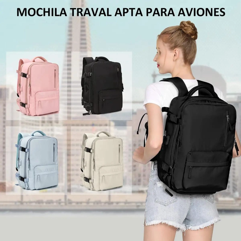 MOCHILA DE VIAJE NEGRA DE 40 LITROS CON DISEÑO LISO - 5