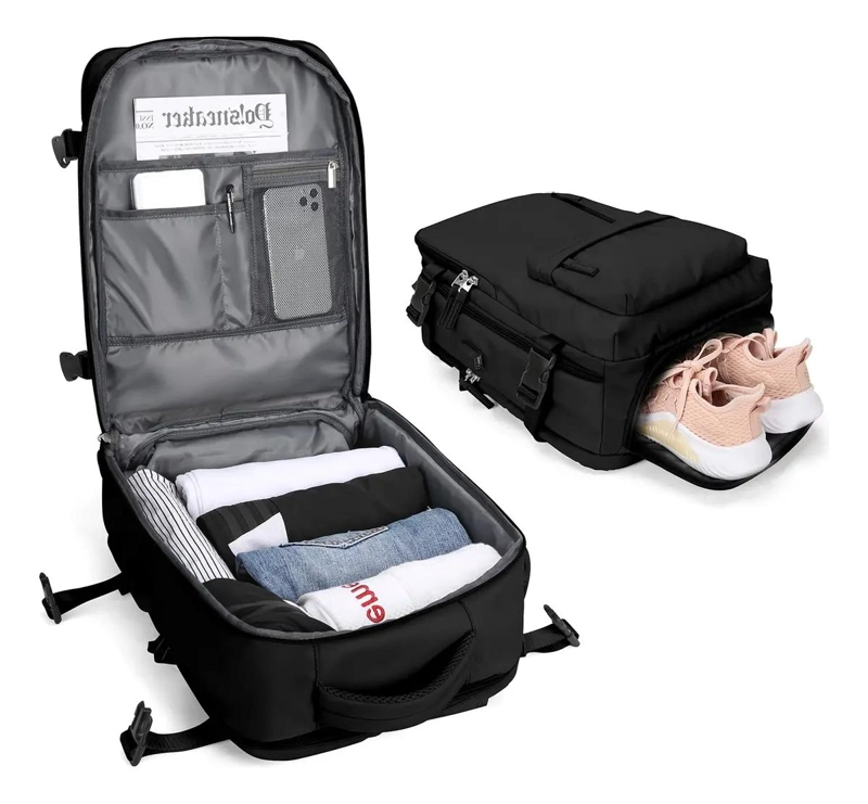 MOCHILA DE VIAJE NEGRA DE 40 LITROS CON DISEÑO LISO - 6