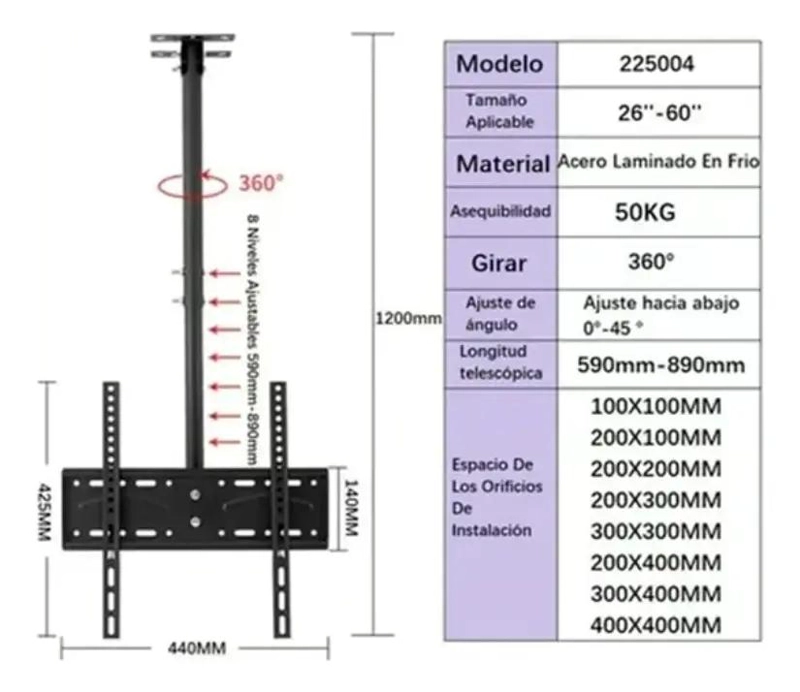 SOPORTE DE TECHO AJUSTABLE E INCLINABLE PARA TELEVISORES DE 26 A 60 PULGADAS - 3