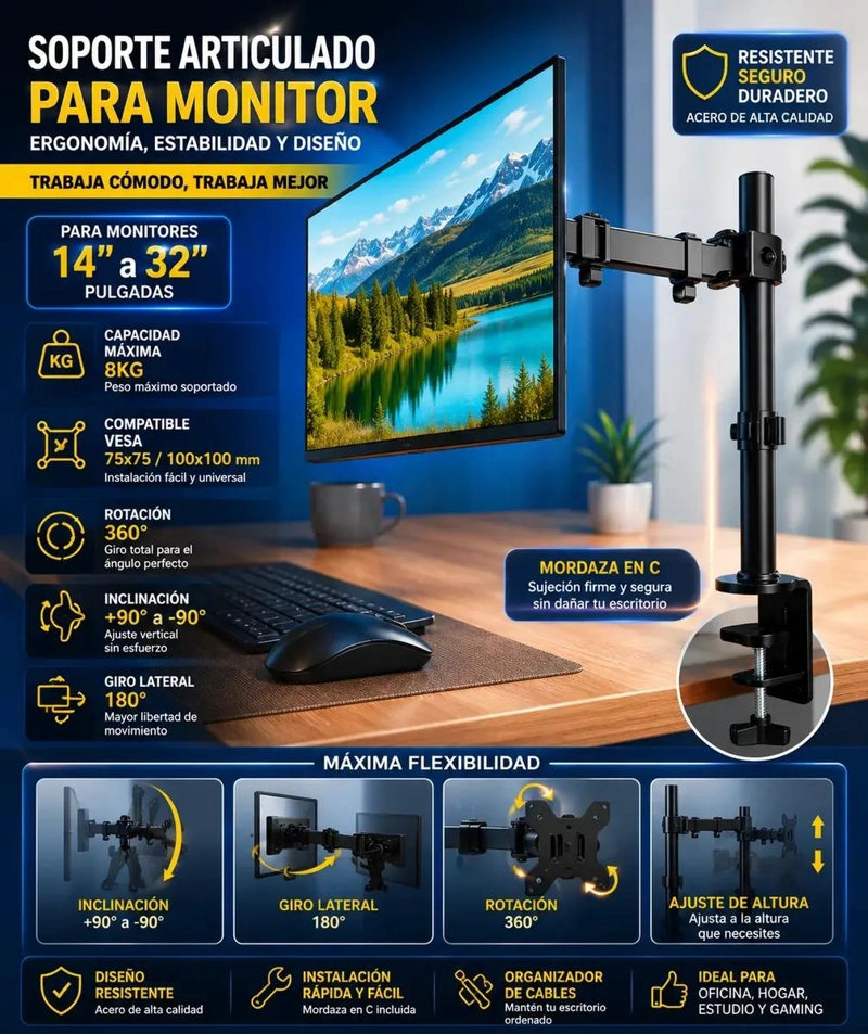 SOPORTE ARTICULADO PARA MONITOR DE 14 A 32 PULGADAS - 2