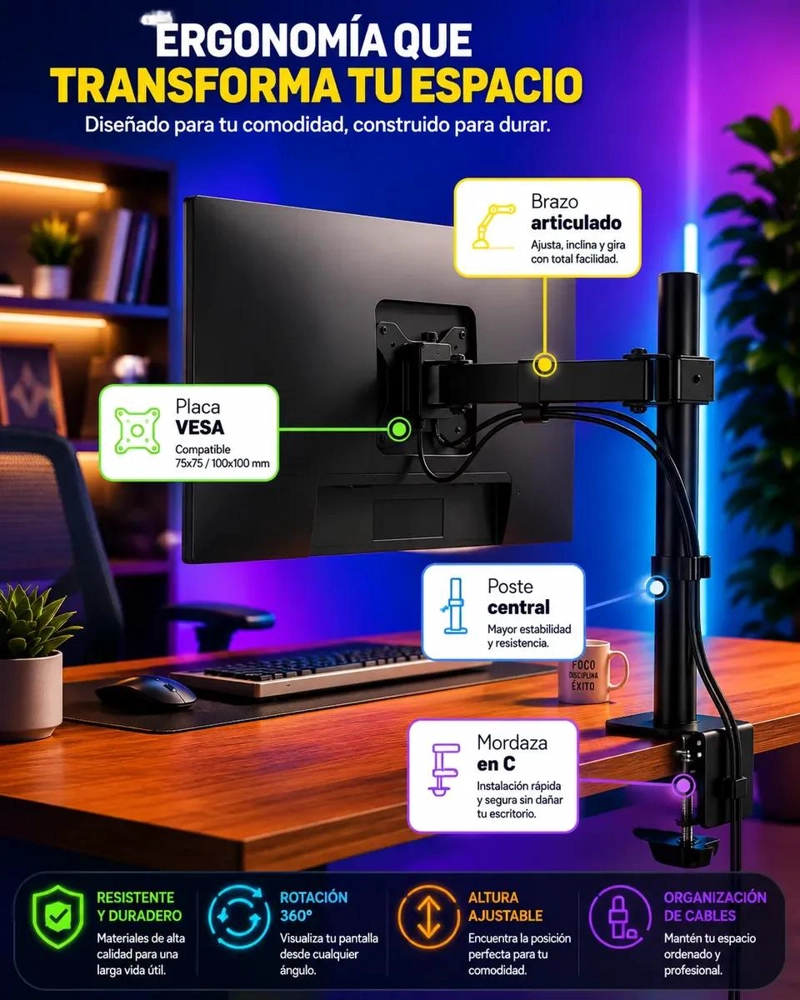 SOPORTE ARTICULADO PARA MONITOR DE 14 A 32 PULGADAS - 6