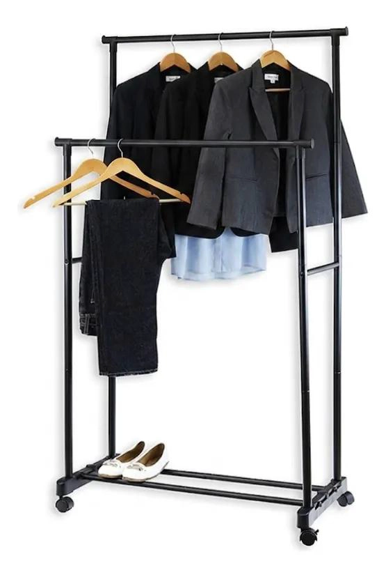PERCHERO DOBLE BARRA AJUSTABLE CON RUEDAS PARA ROPA - 1