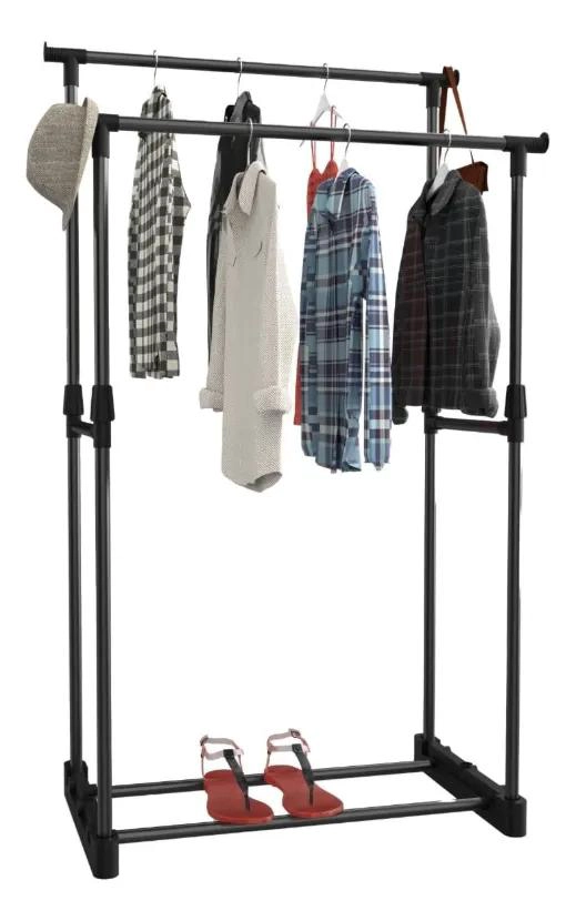 PERCHERO DOBLE BARRA AJUSTABLE CON RUEDAS PARA ROPA - 3