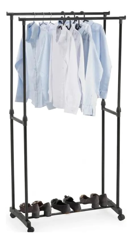 PERCHERO DOBLE BARRA AJUSTABLE CON RUEDAS PARA ROPA - 5