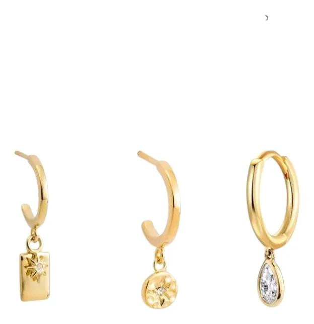SET DE AROS CON CIRCONES PARA SEGUNDAS PERFORACIONES EN ORO 18K - 1