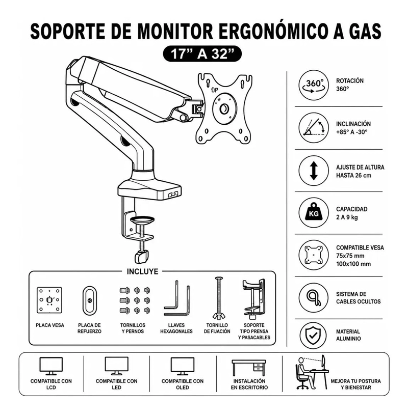 SOPORTE ERGONOMICO PARA MONITOR DE 17 A 32 PULGADAS - 2