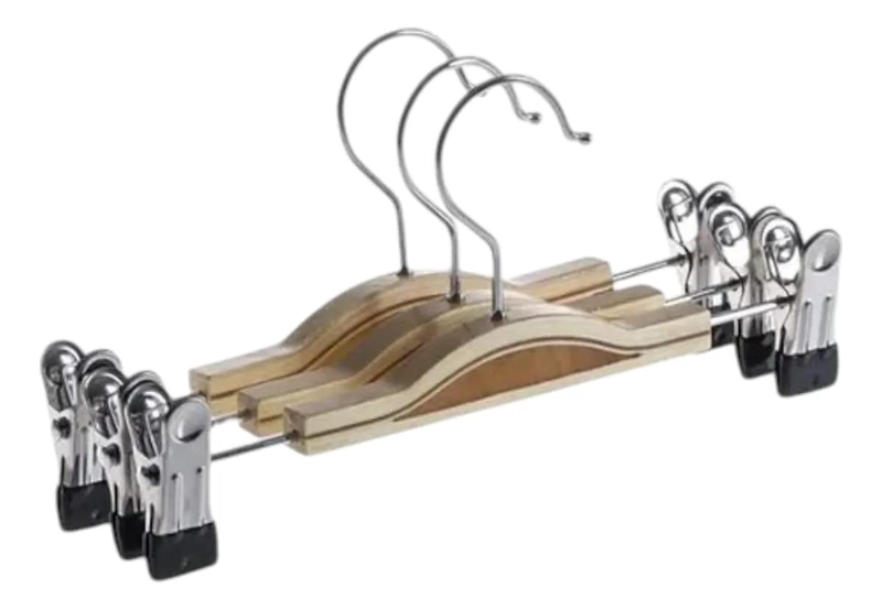 PACK DE 10 COLGADORES DE MADERA CON PINZAS PARA ROPA - 2