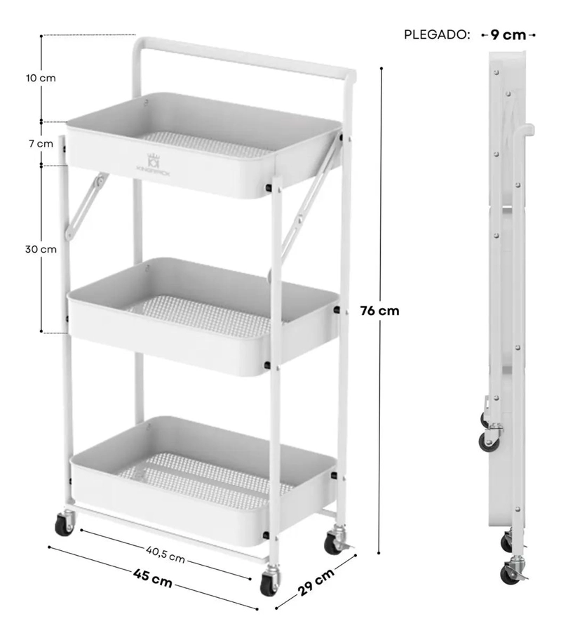 CARRO AUXILIAR PLEGABLE DE ACERO CON RUEDAS PARA ORGANIZACION - 2