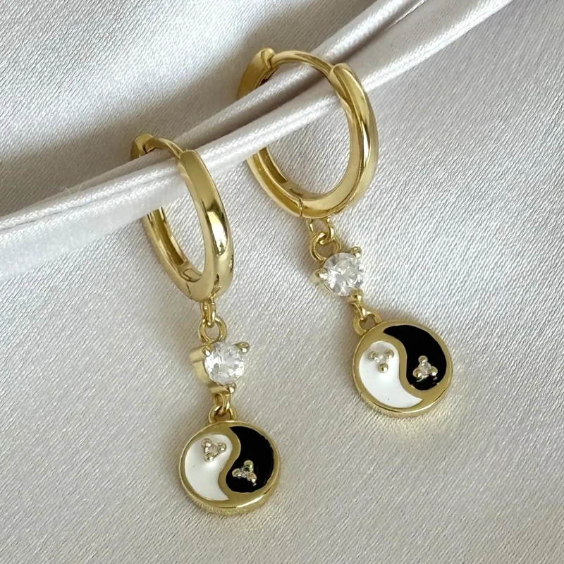 AROS ARGOLLAS DORADAS YIN YANG EN PLATA 925 Y ORO 18K - 1