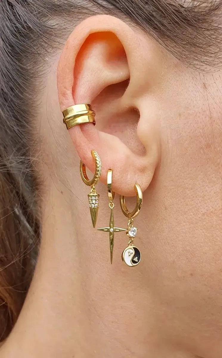 AROS ARGOLLAS DORADAS YIN YANG EN PLATA 925 Y ORO 18K - 4