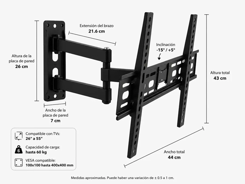 SOPORTE DE PARED ARTICULADO PARA TELEVISORES DE 26 A 55 PULGADAS - 2