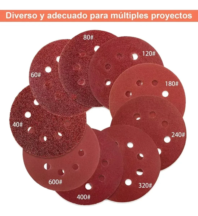 KIT 165 PAPELES LIJAS 5 PULGADAS CON 8 ORIFICIOS - 6