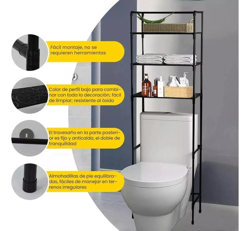 ESTANTE ORGANIZADOR DE BAÑO METALICO DE 3 NIVELES - 5