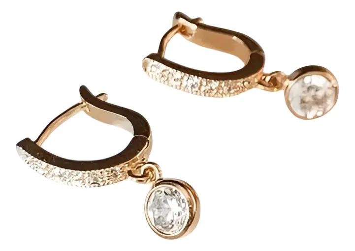 AROS COLGANTES DE CRISTAL EN ORO 18K BAÑADO ELEGANTES - 2