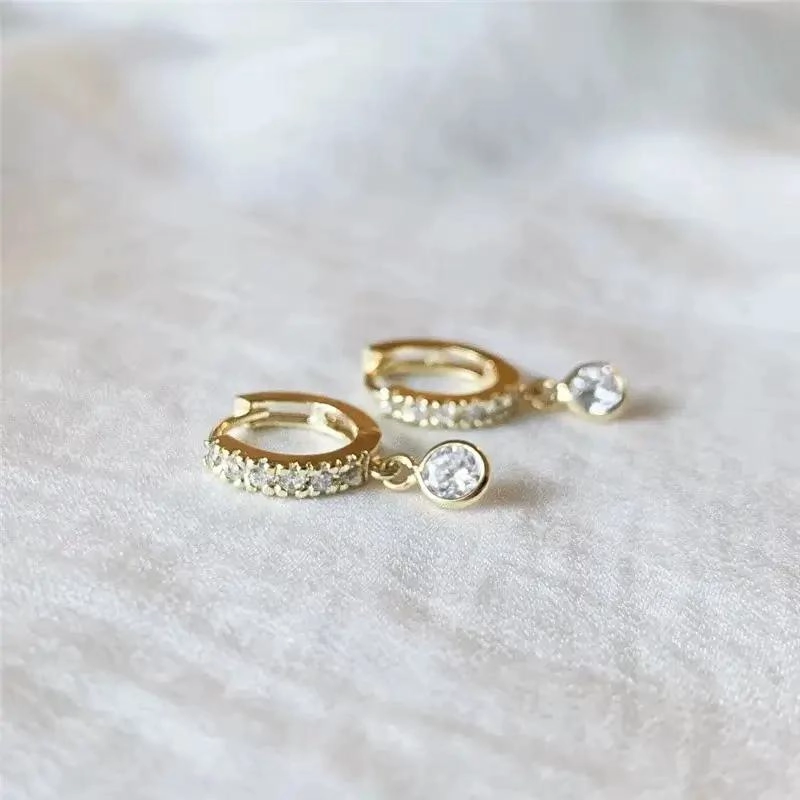 AROS COLGANTES DE CRISTAL EN ORO 18K BAÑADO ELEGANTES - 3