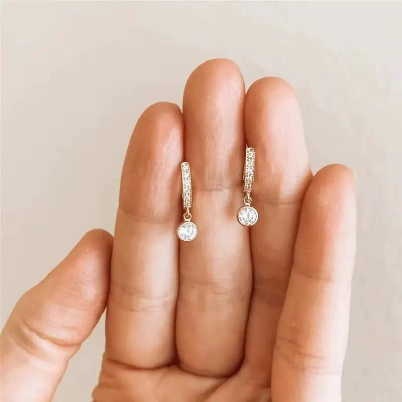 AROS COLGANTES DE CRISTAL EN ORO 18K BAÑADO ELEGANTES - 4