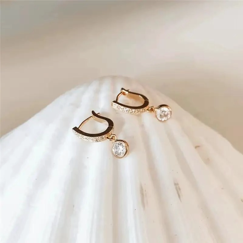 AROS COLGANTES DE CRISTAL EN ORO 18K BAÑADO ELEGANTES - 5