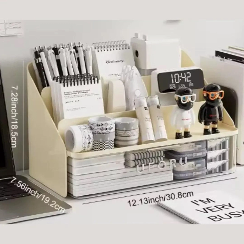 ORGANIZADOR MULTIFUNCIONAL PARA ESCRITORIO Y COSME TICOS EN COLOR ROSA - 5