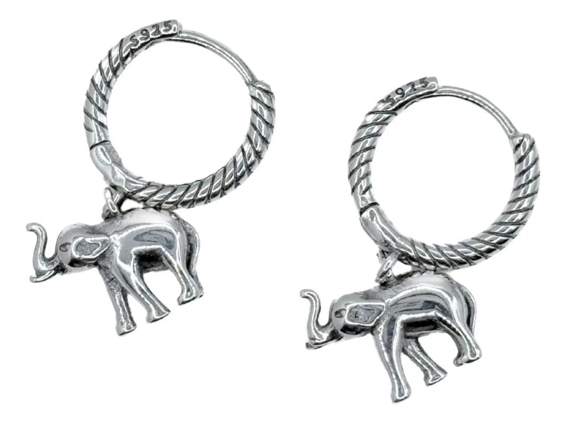 AROS DE PLATA 925 CON DIJES DE ELEFANTE COLGANTES - 1