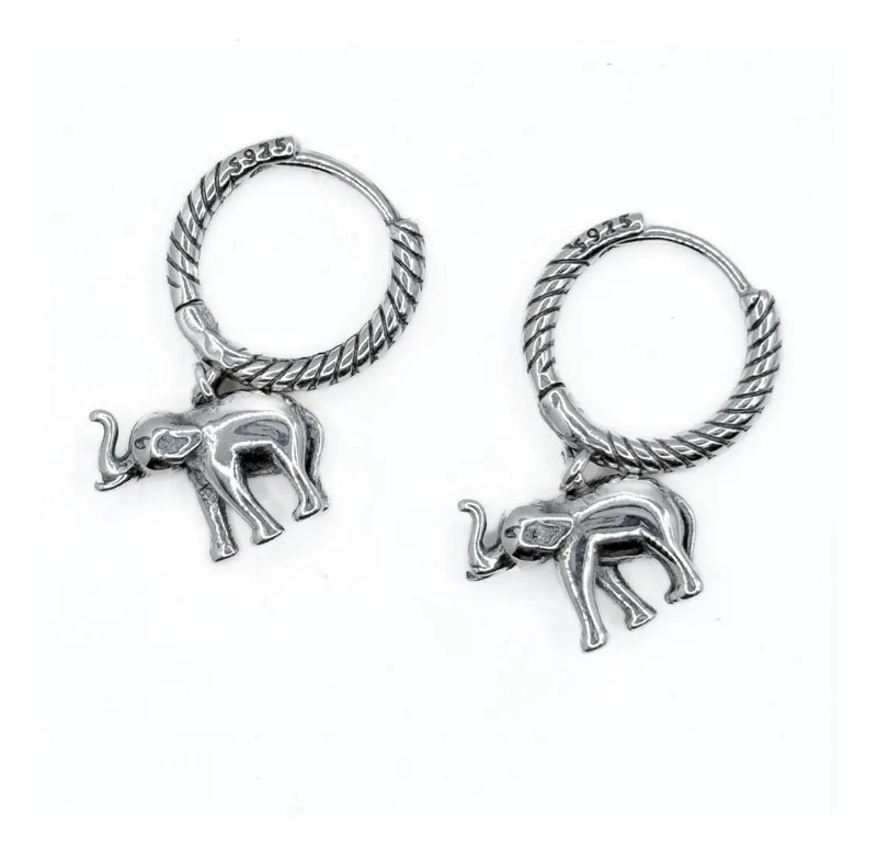 AROS DE PLATA 925 CON DIJES DE ELEFANTE COLGANTES - 2