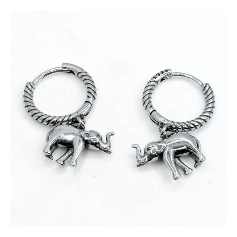 AROS DE PLATA 925 CON DIJES DE ELEFANTE COLGANTES - 3