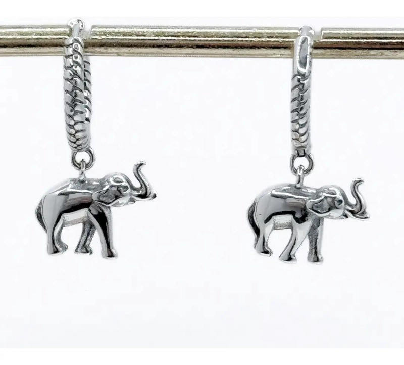 AROS DE PLATA 925 CON DIJES DE ELEFANTE COLGANTES - 4