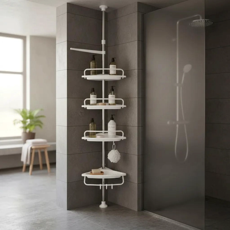 RACK ORGANIZADOR ESQUINERO TELESCOPICO DE BAÑO CON 4 REPISAS - 1