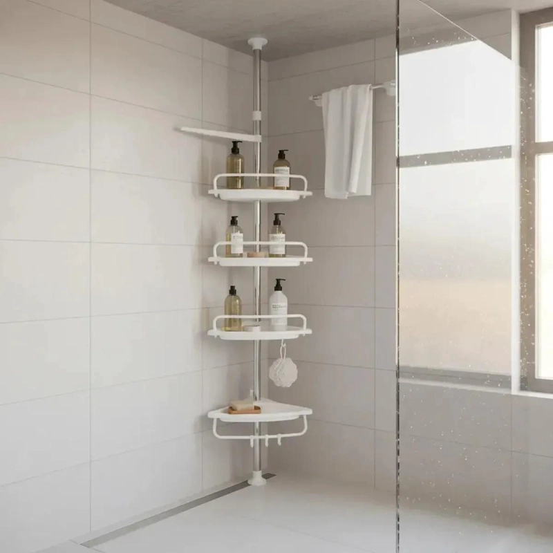 RACK ORGANIZADOR ESQUINERO TELESCOPICO DE BAÑO CON 4 REPISAS - 2