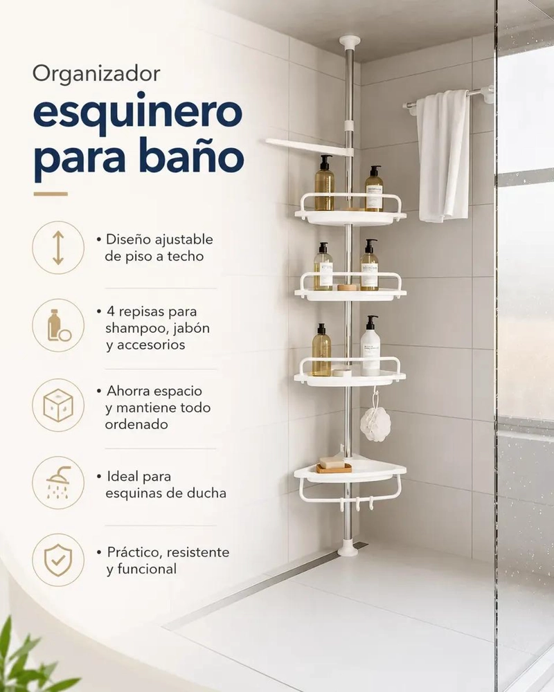 RACK ORGANIZADOR ESQUINERO TELESCOPICO DE BAÑO CON 4 REPISAS - 6