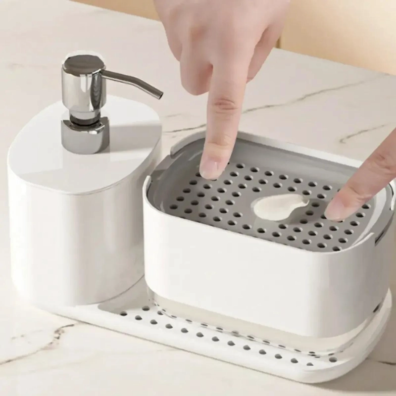 SET DISPENSADOR DE JABON Y BANDEJA ORGANIZADOR PARA BAÑO - 1
