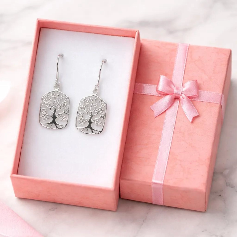 AROS EN PLATA CON DISEÑO DE ARBOL DE LA VIDA - 1