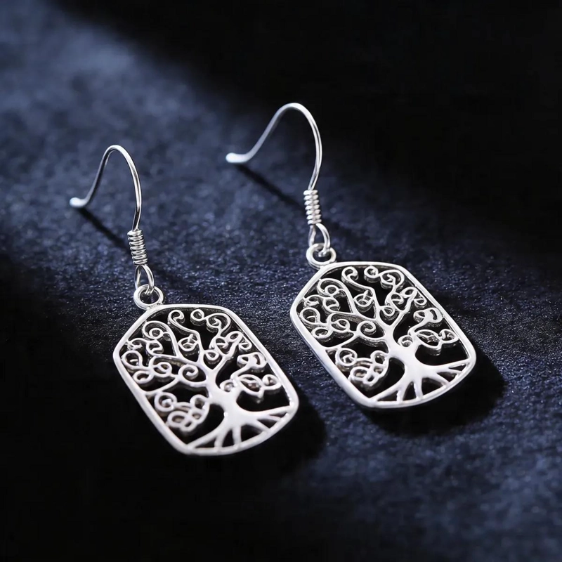 AROS EN PLATA CON DISEÑO DE ARBOL DE LA VIDA - 2
