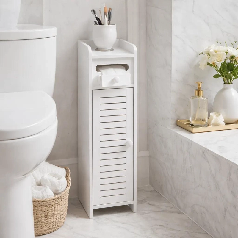 MUEBLE ORGANIZADOR ANGOSTO BLANCO CON DISPENSADOR DE PAPEL - 6