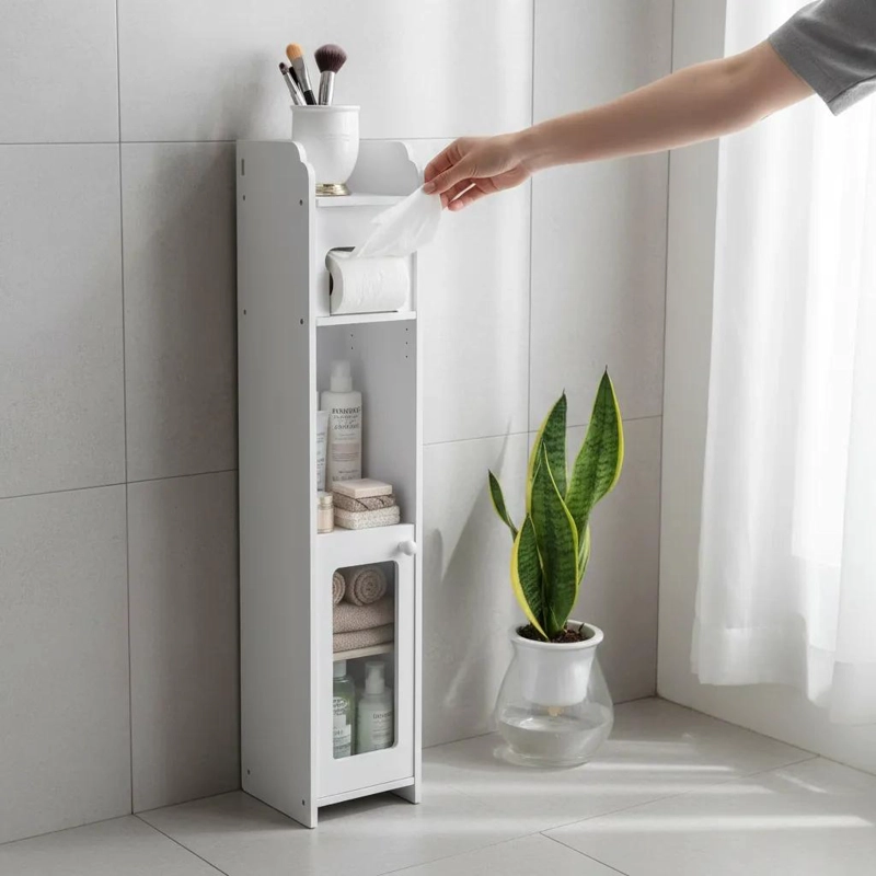 MUEBLE ORGANIZADOR ANGOSTO BLANCO CON DISPENSADOR DE PAPEL - 7