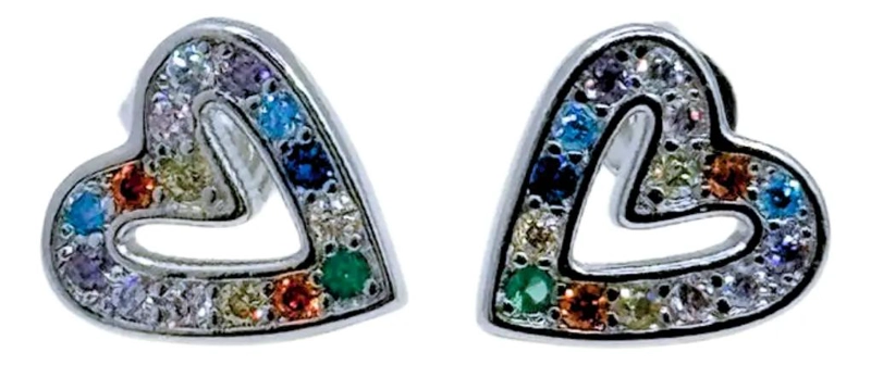 AROS CORAZON PRIDE CON CIRCON MULTICOLOR PARA REGALO ESPECIAL - 1