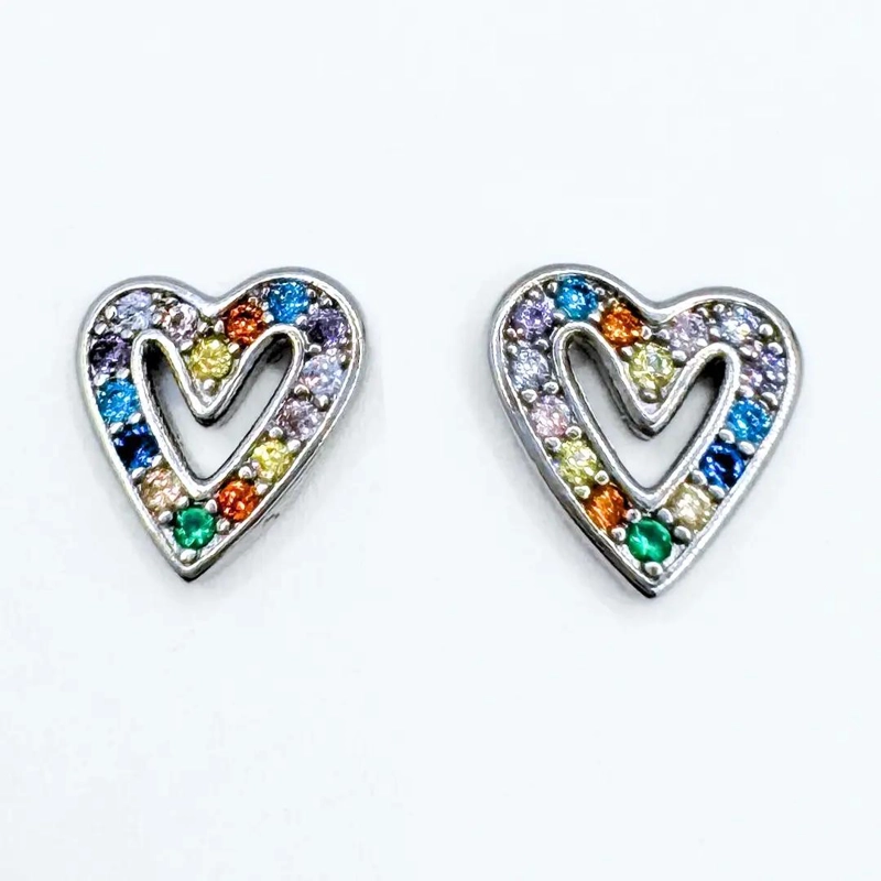 AROS CORAZON PRIDE CON CIRCON MULTICOLOR PARA REGALO ESPECIAL - 2