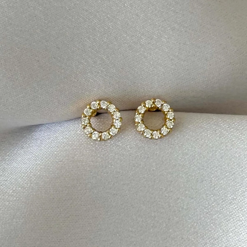 ARETES REDONDOS BRILLANTES EN PLATA 925 CHAPADA ORO - 1
