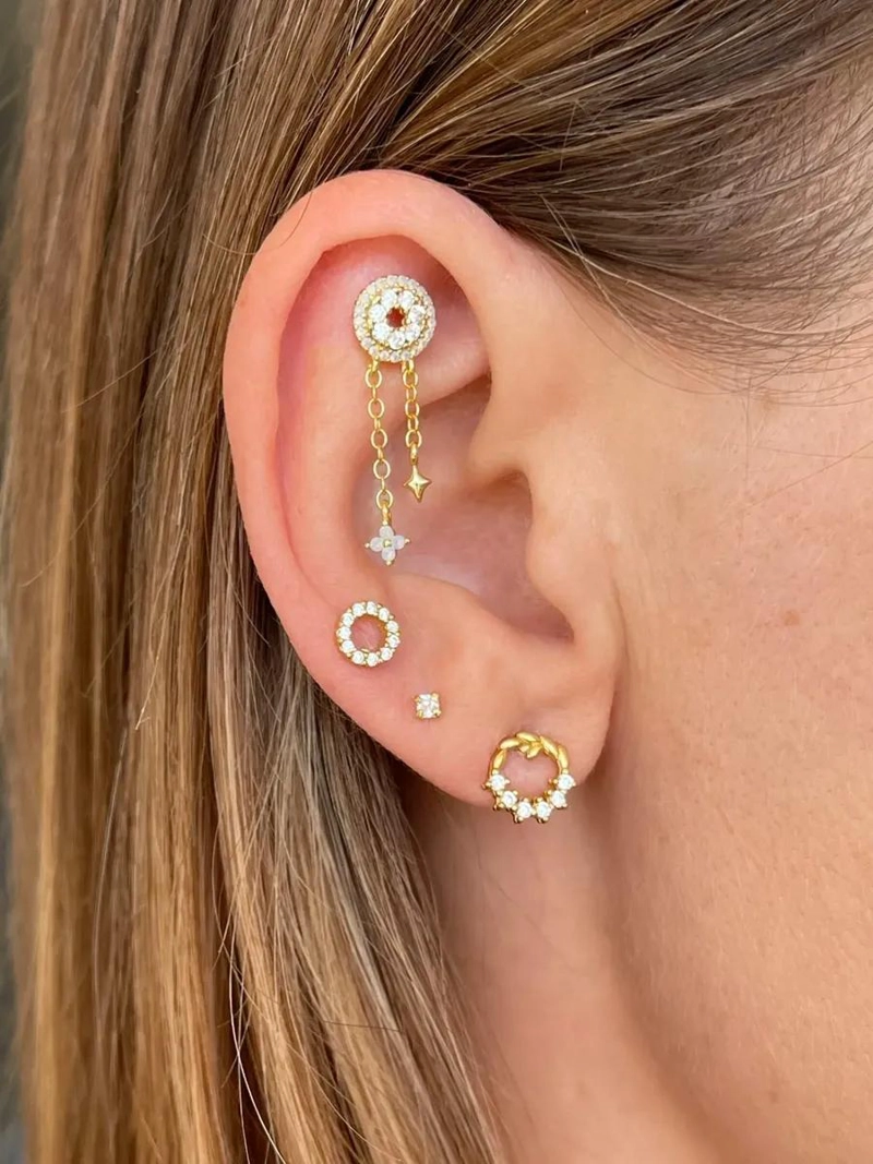 ARETES REDONDOS BRILLANTES EN PLATA 925 CHAPADA ORO - 2