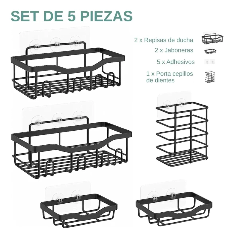 SET DE 5 ESTANTES ORGANIZADORES PARA BAÑO ESQUINERO ADHESIVOS - 4