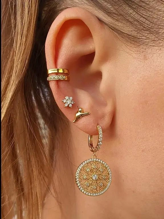 AROS COLIBRI Y FLORES DE PLATA 925 CHAPADA EN ORO - 2