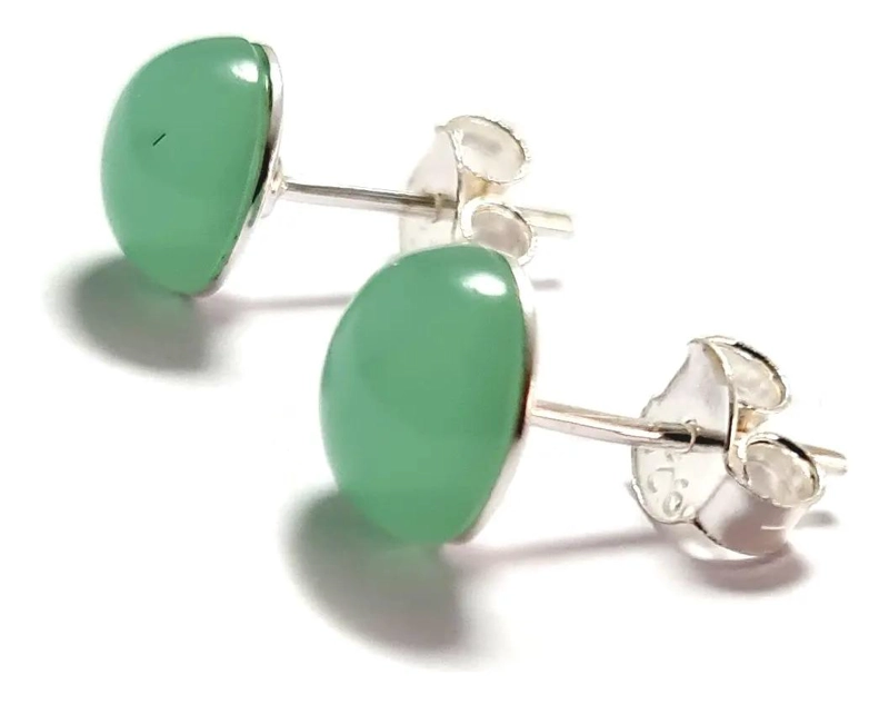 AROS DE PLATA FINA 925 CON CALCEDONIA VERDE DE 9MM - 2