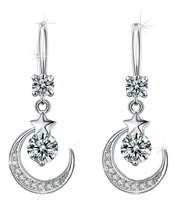 AROS COLGANTES MEDIALUNA ESTRELLA ENCHAPADO PLATA - 1