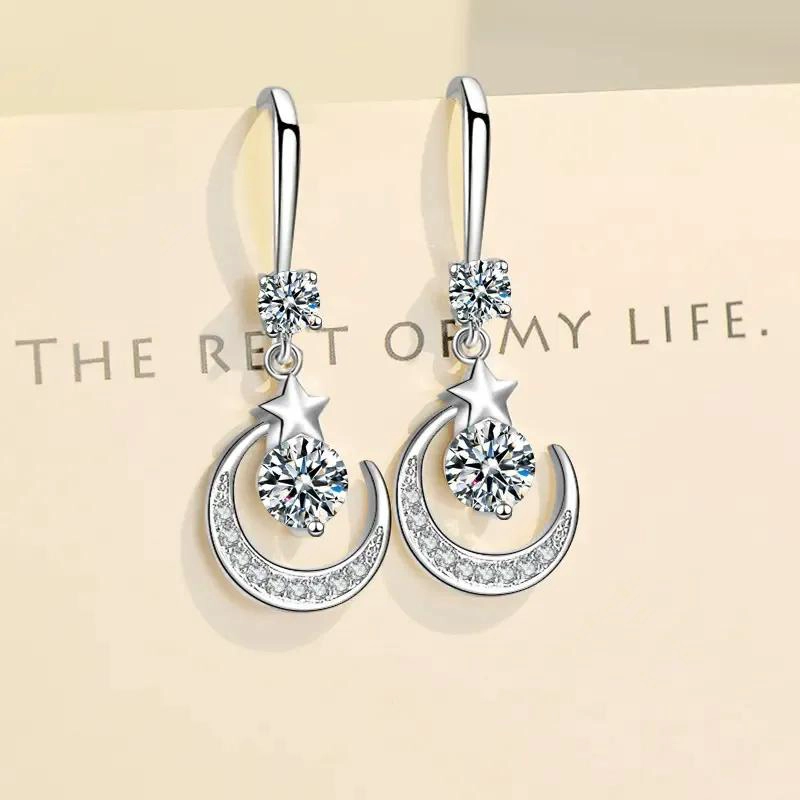 AROS COLGANTES MEDIALUNA ESTRELLA ENCHAPADO PLATA - 2