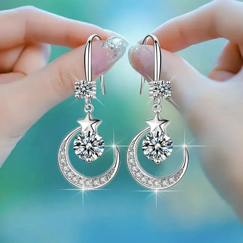 AROS COLGANTES MEDIALUNA ESTRELLA ENCHAPADO PLATA - 3