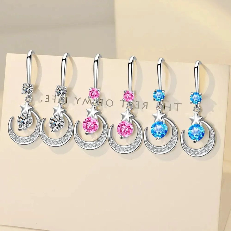 AROS COLGANTES MEDIALUNA ESTRELLA ENCHAPADO PLATA - 4