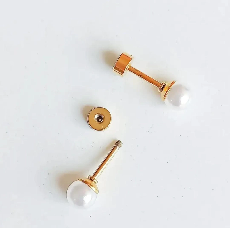 AROS DE PERLA BAÑADOS EN ORO HIPOALERGE NICO PARA BEBE S - 2